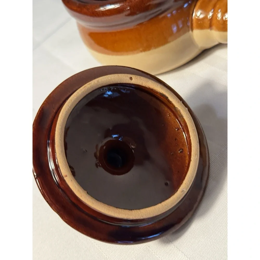 Vintage Brown Bean Pot w/ 2 Matching Handled Ramekins – Rustic Stoneware Set